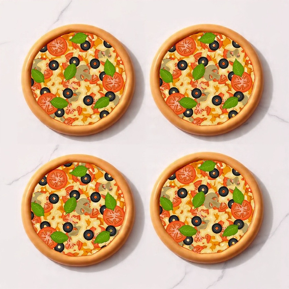 Vegetarian Pizza Clay Coasters Handmade – Set of 4